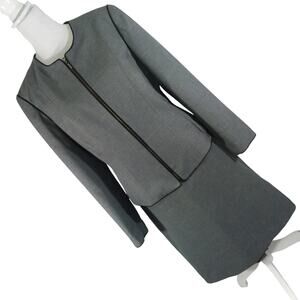 NWOT! EMILY! CHARCOAL GRAY W/BLACK PIPED TRIM 2 PC SKIRT, JACKET SUIT SET! SZ 12